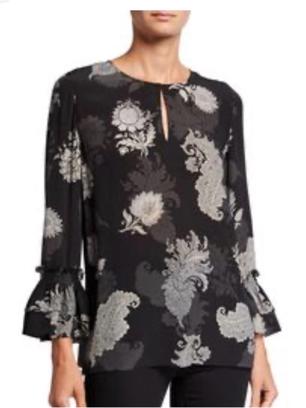 Kobi Halperin XL Black and White Paisley Silk Top